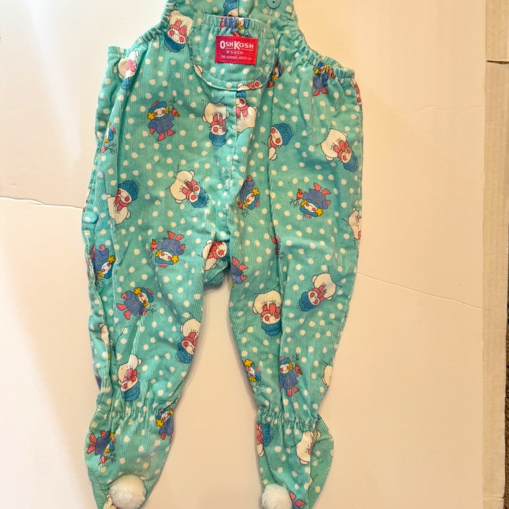 Vintage Oshkosh B'Gosh Vestbak Footed Overalls Snowman Patterned Corduroy 6-9M